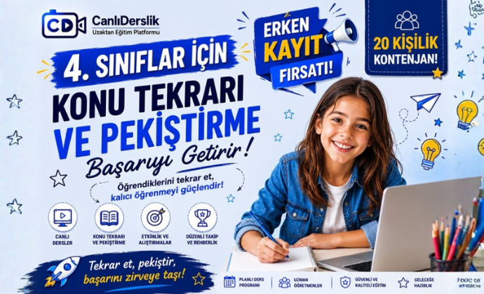 4. Sınıf Okula Destek 20 Kişilik Grup Canlı Ders Paketi